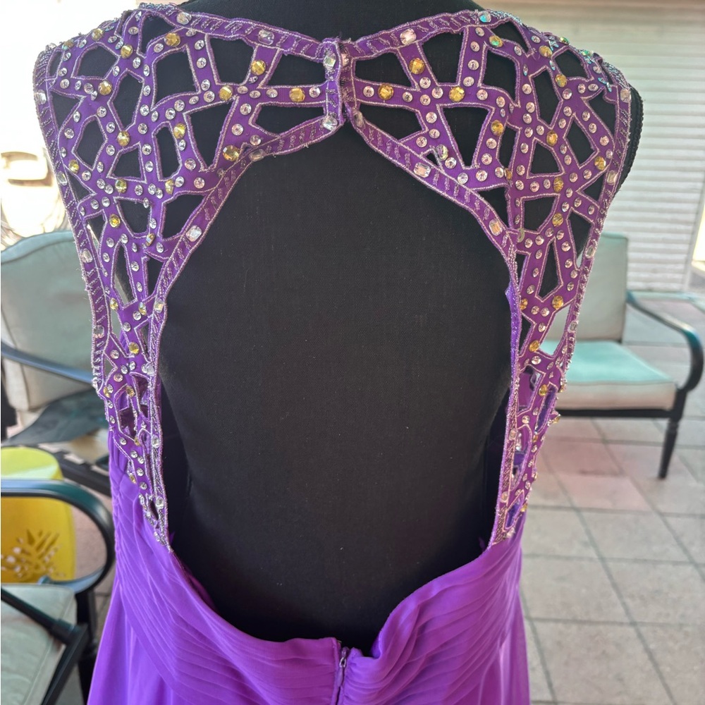 Adam Purple Ruched Sweetheart Prom Dress - Picture 7 of 14